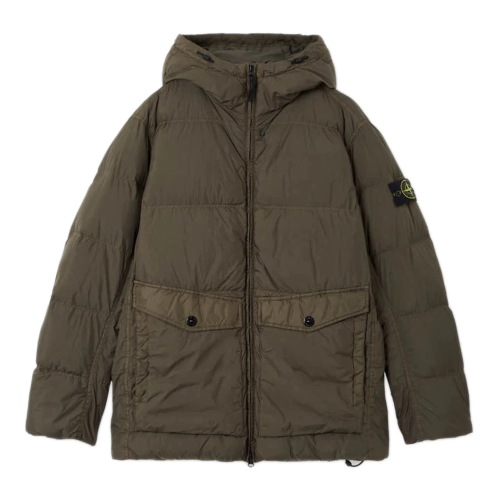Stone Island Men's Green Winter Jackets,, Padded Hooded Coat Medium