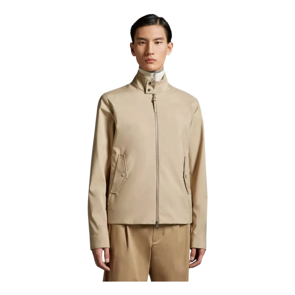 Moncler Elegante Beige Jas met Leren Afwerking Beige Heren