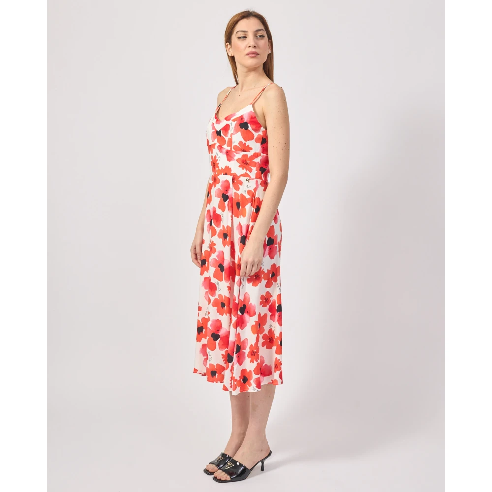 YES ZEE Rode Bloemen Lange Jurk met Dunne Bandjes Red Dames