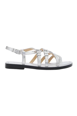 Silver Platt Öppen-Tå Spänne Sandal