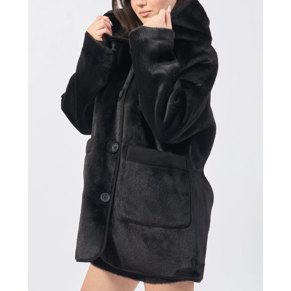 YES ZEE Omkeerbare zwarte jas met capuchon Black Dames