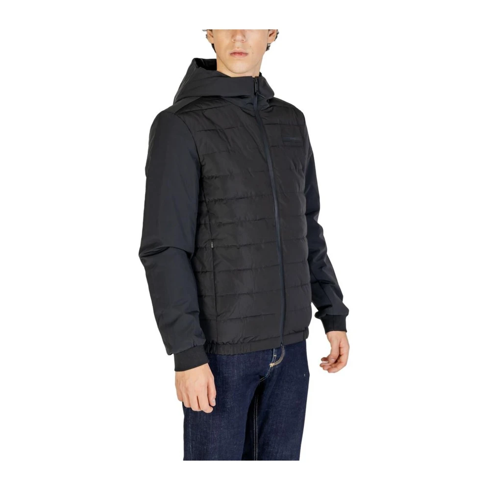 Calvin Klein Zwarte Gewatteerde Hoodie Jas Mannen Herfst Winter Black Heren