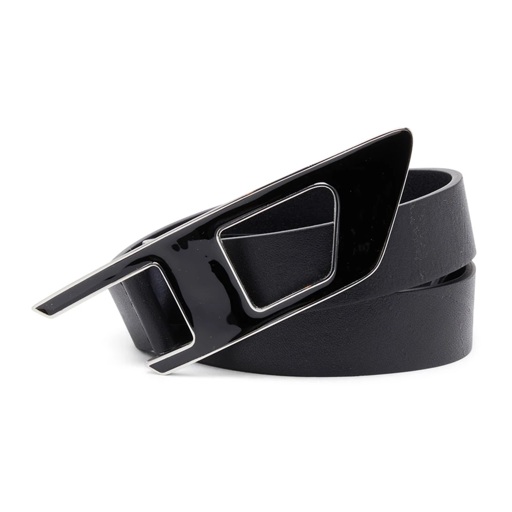 Diesel Leather belt with enamelled D buckle Black Dames