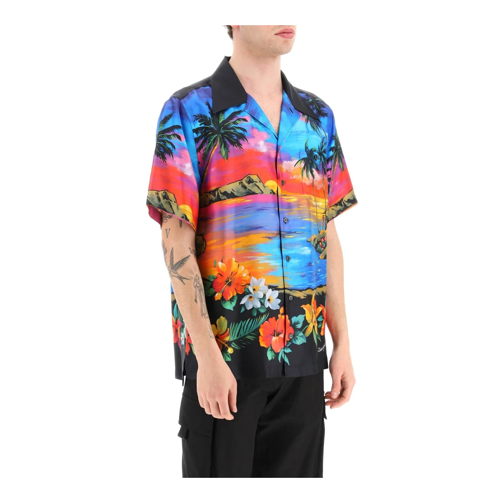 Dolce & Gabbana Korte mouwen zijden overhemd met Hawaii-print Multicolor Heren