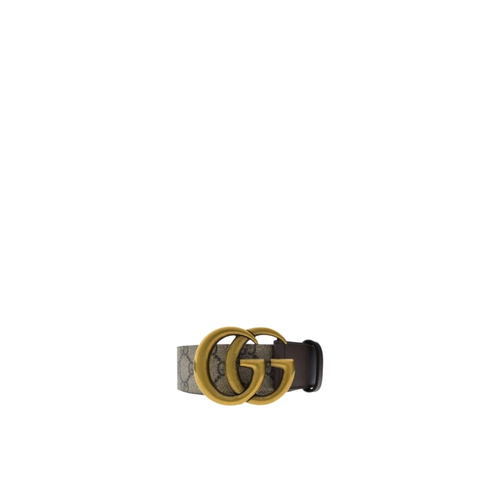 Gucci Monogram Print Leren Riem Brown Dames