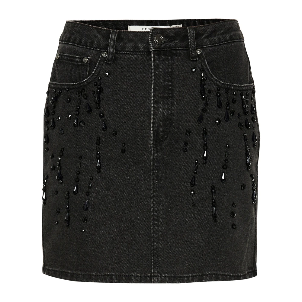 Gestuz Denim Rok met Parel Details Gray Dames