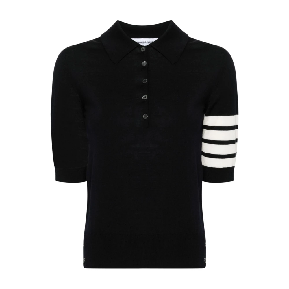 Thom Browne Blauwe Gebreide Poloshirt met Strepen Blue Dames