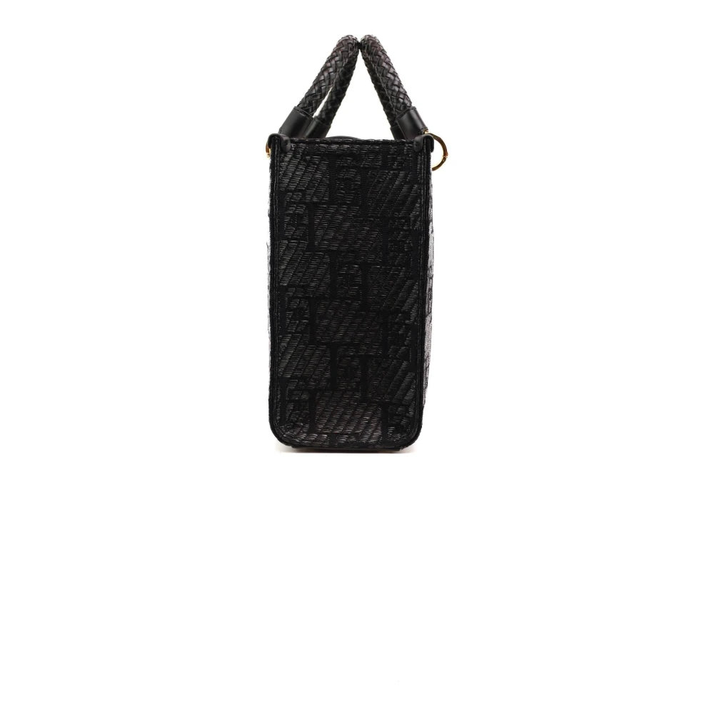 Elisabetta Franchi Rafia Jacquard Shopper Tas met Logo Black Dames