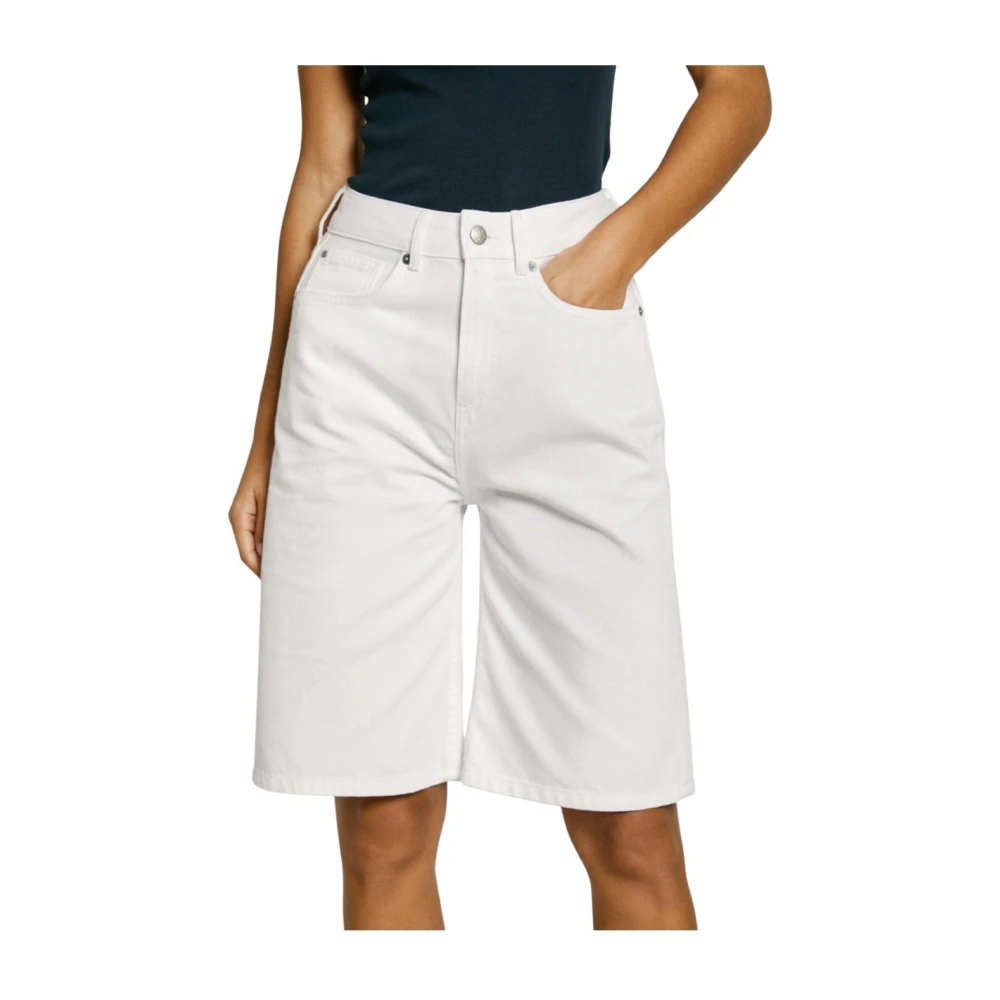 Pepe Jeans Women's White Denim Bermuda Shorts For - Bermudas - W27 - Shorts