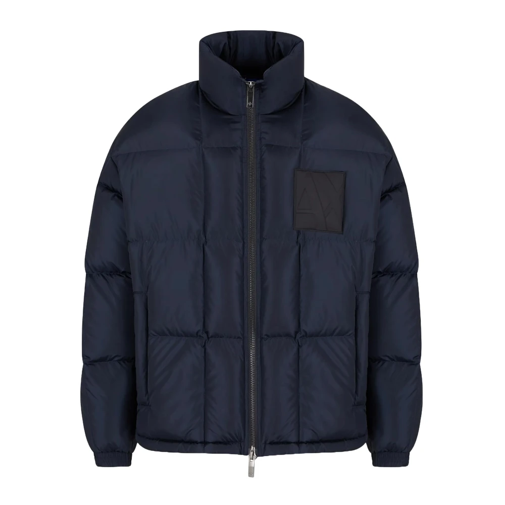 Armani Exchange Blauwe Gewatteerde Funnel Neck Ritsjas Blue Heren