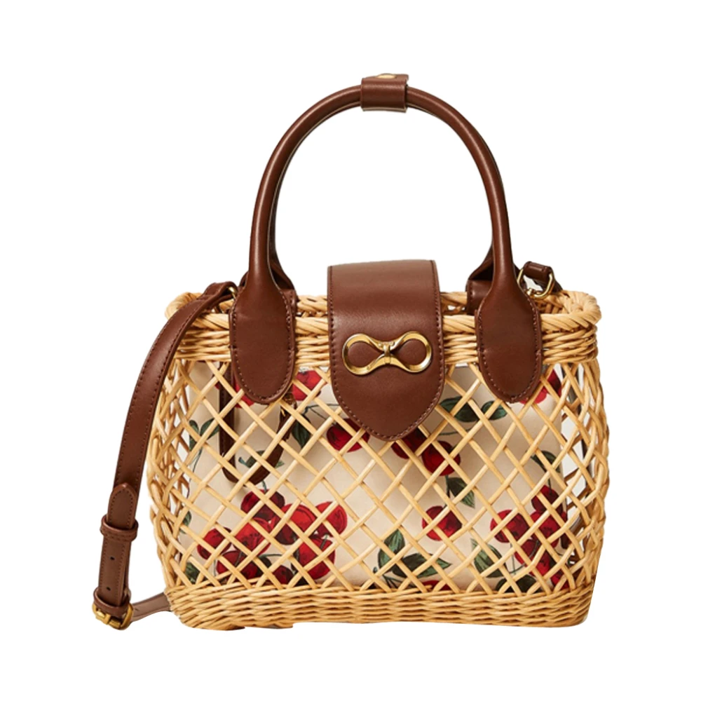 Twinset Women's Beige Wicker Shoulder Bag With Pouch - Shopping Bags - One Size - Bags