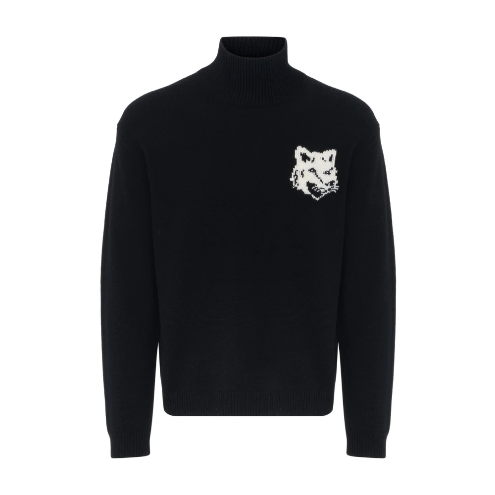 Maison Kitsuné Intarsia Comfort High Fox Head Sweater Black Heren