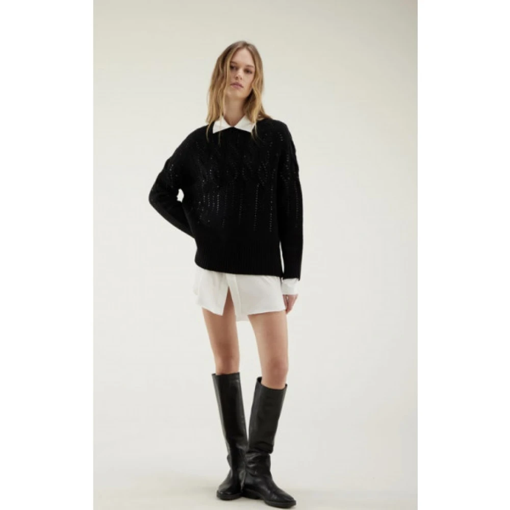 Kangra Gebreide Crewneck Trui Black Dames