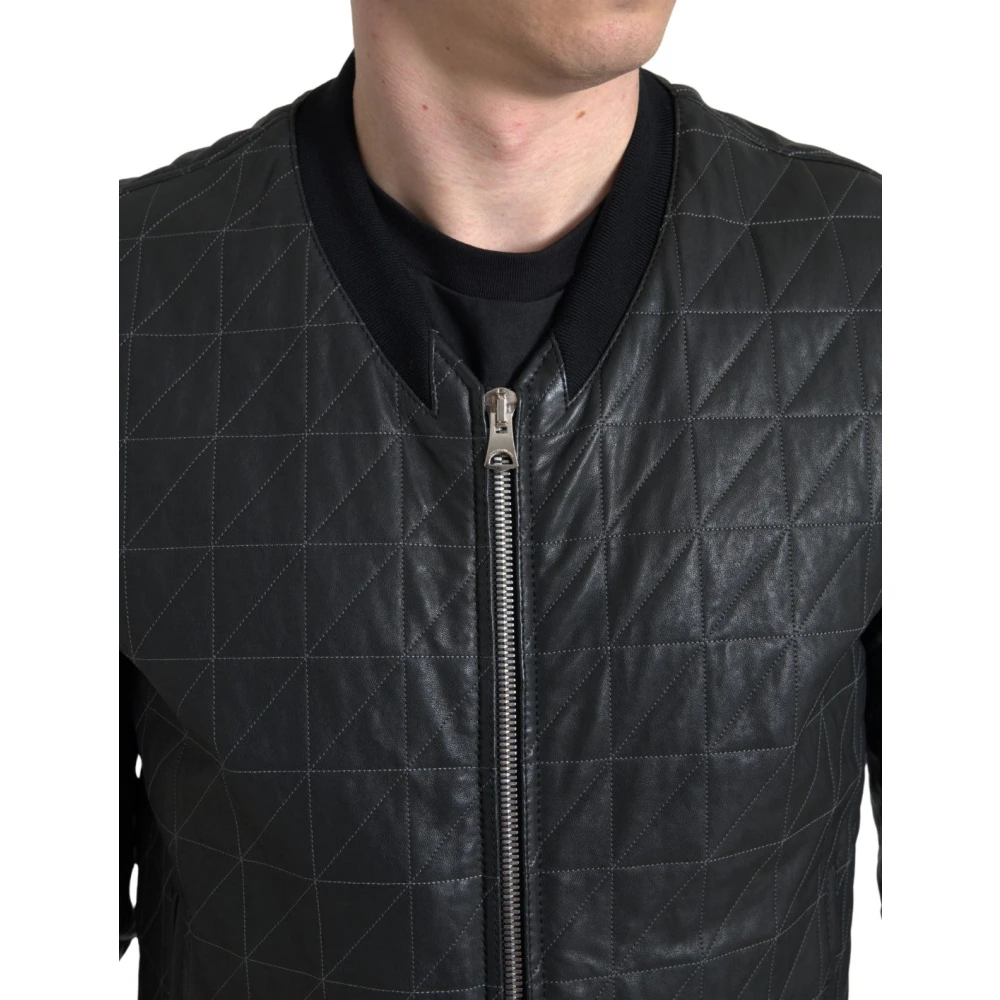 Dolce & Gabbana Elegante zwarte leren bomberjack Black Heren