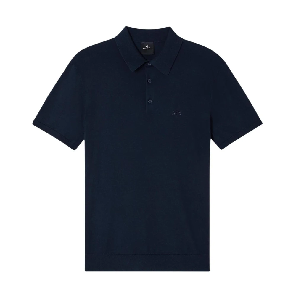 Armani Exchange Men's Blue Polo Shirt With Short Sleeves And Button Fastening