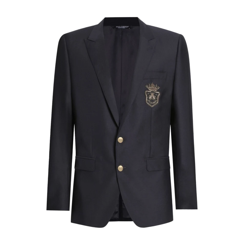 Dolce & Gabbana Middernachtblauwe Logo Patch Blazer Black Heren