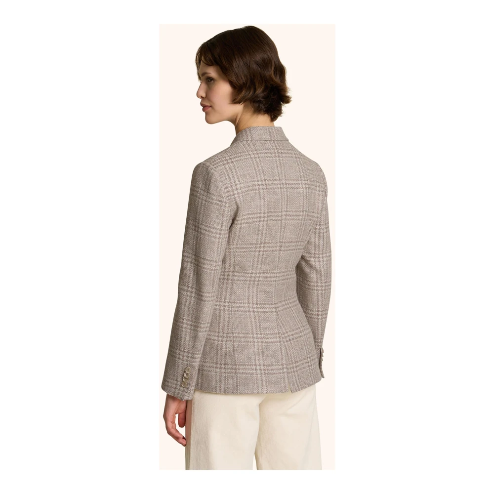 Kiton Wollen Glen Plaid Blazer Beige Dames