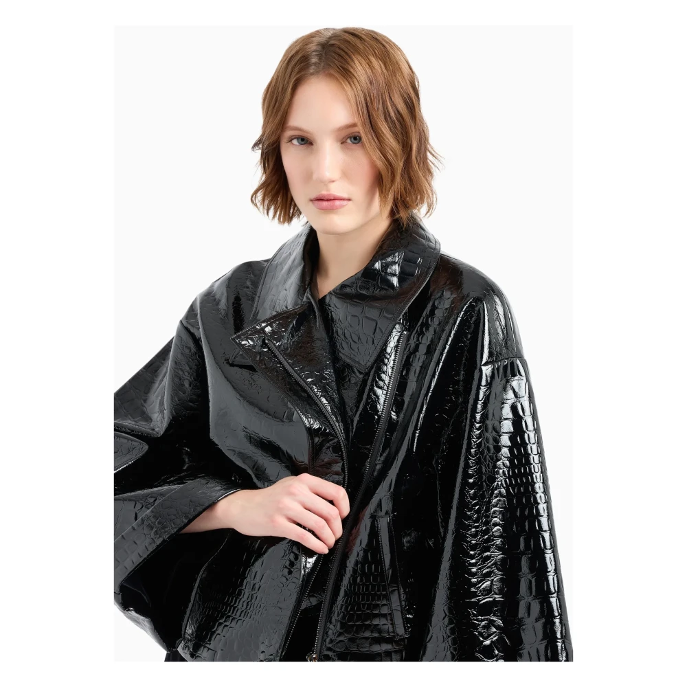 Emporio Armani Krokodillenleren Bikerjack Vrouwen Black Dames
