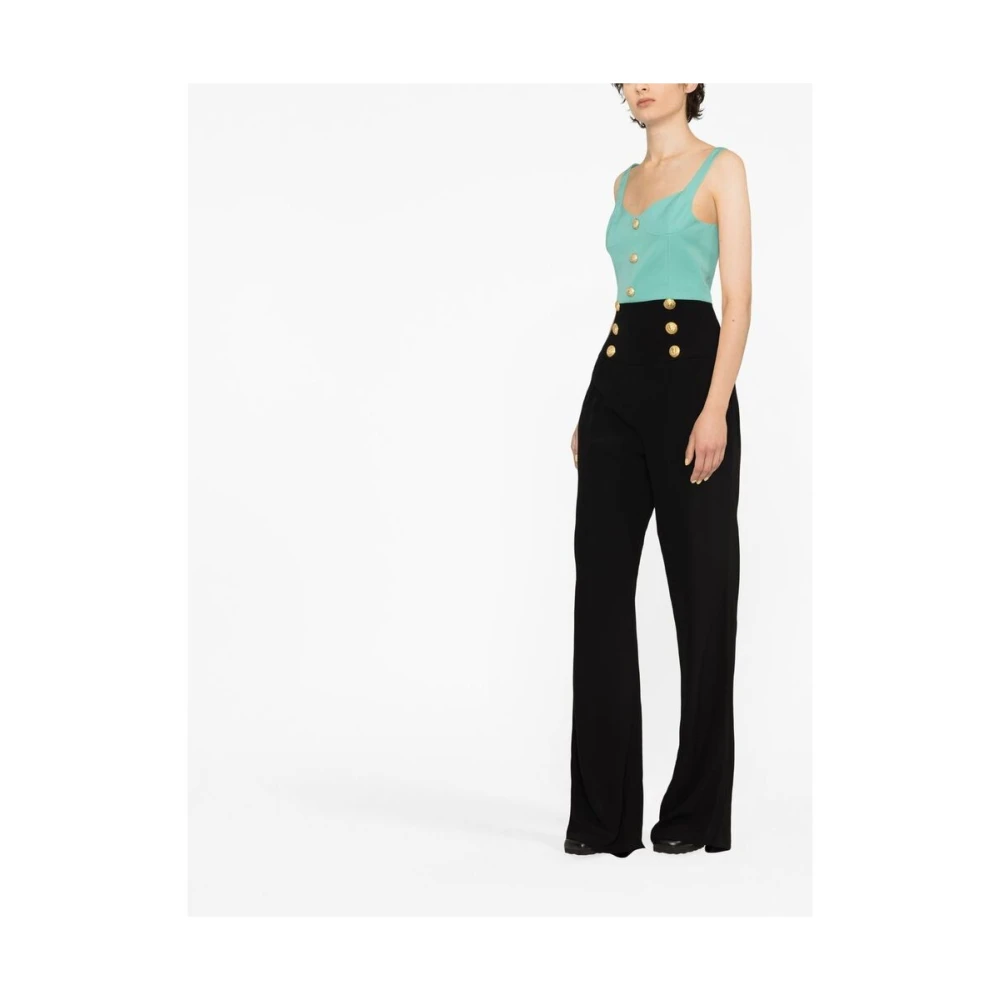 Balmain Zwarte broek met hoge taille en logo-ingelegde knopen Black Dames