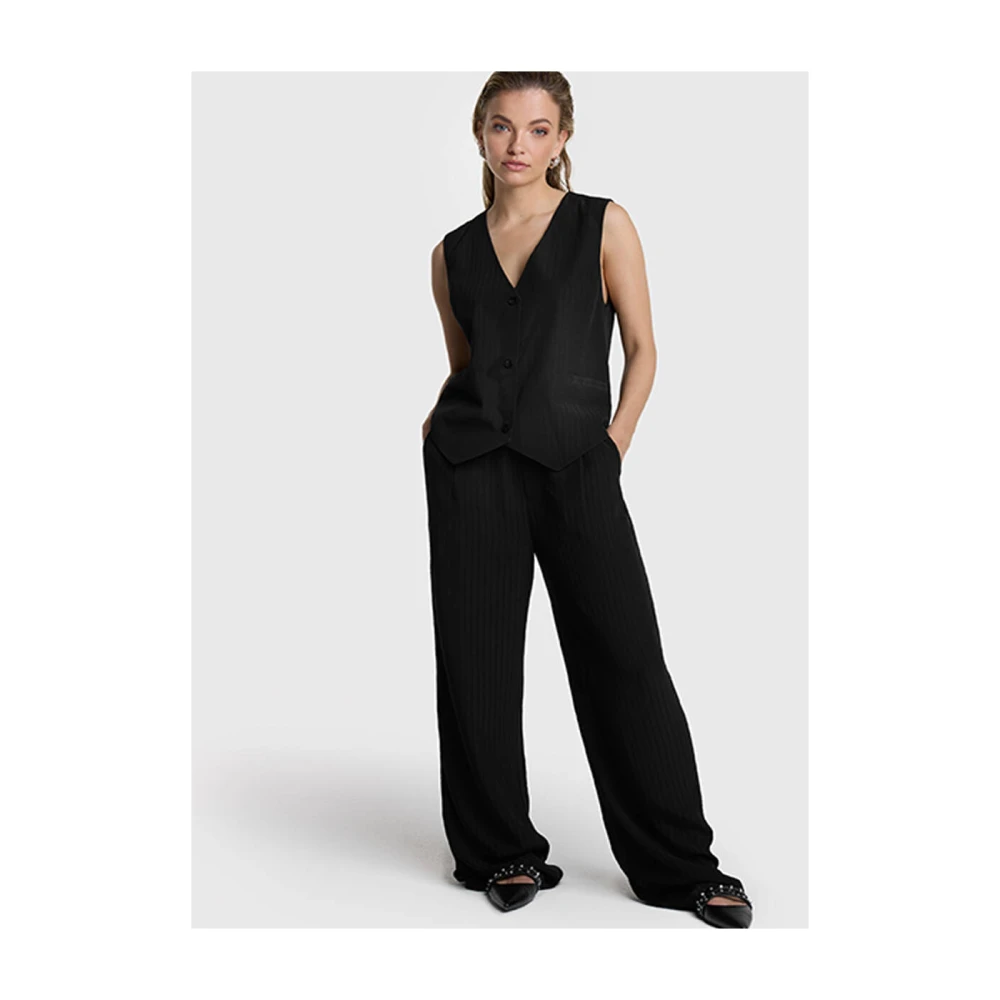 Alix The Label Gestreepte Wijde Broek Black Dames