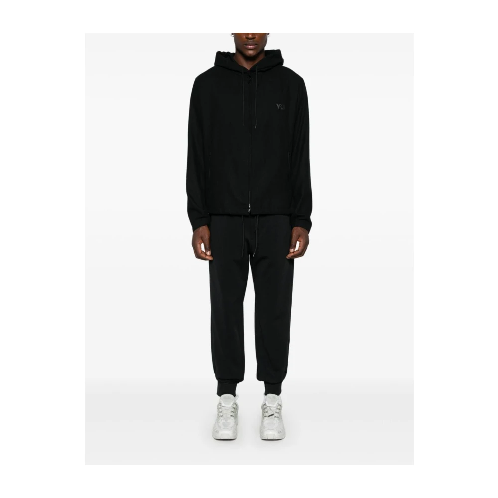 Y-3 Zwart Flanel Rits Capuchon Logo Print Black Heren