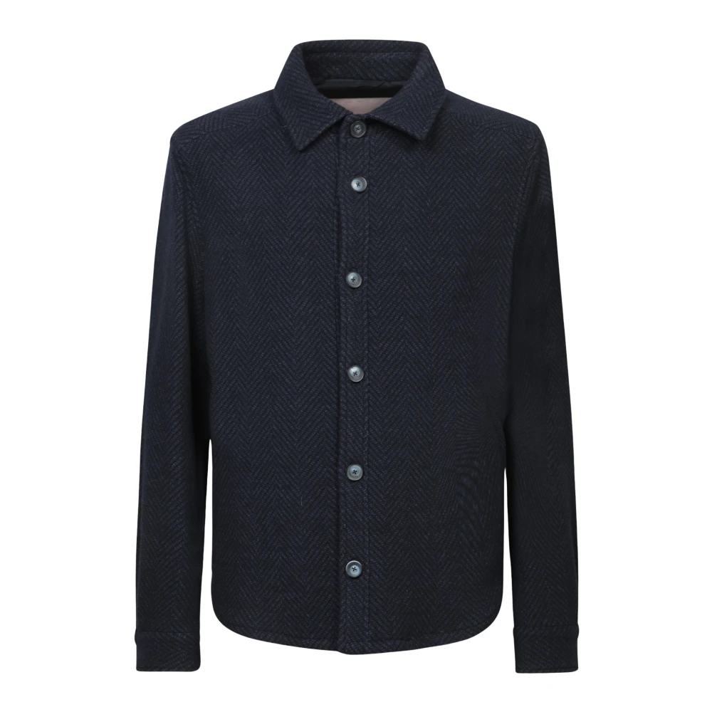 Herno Homme Bleu Chemises, Taille: Xl Wool Herringbone Overshirt