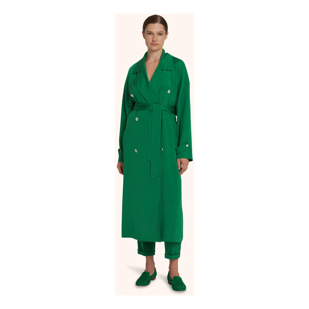 Kiton Emerald Groene Zijden Trenchcoat Green Dames