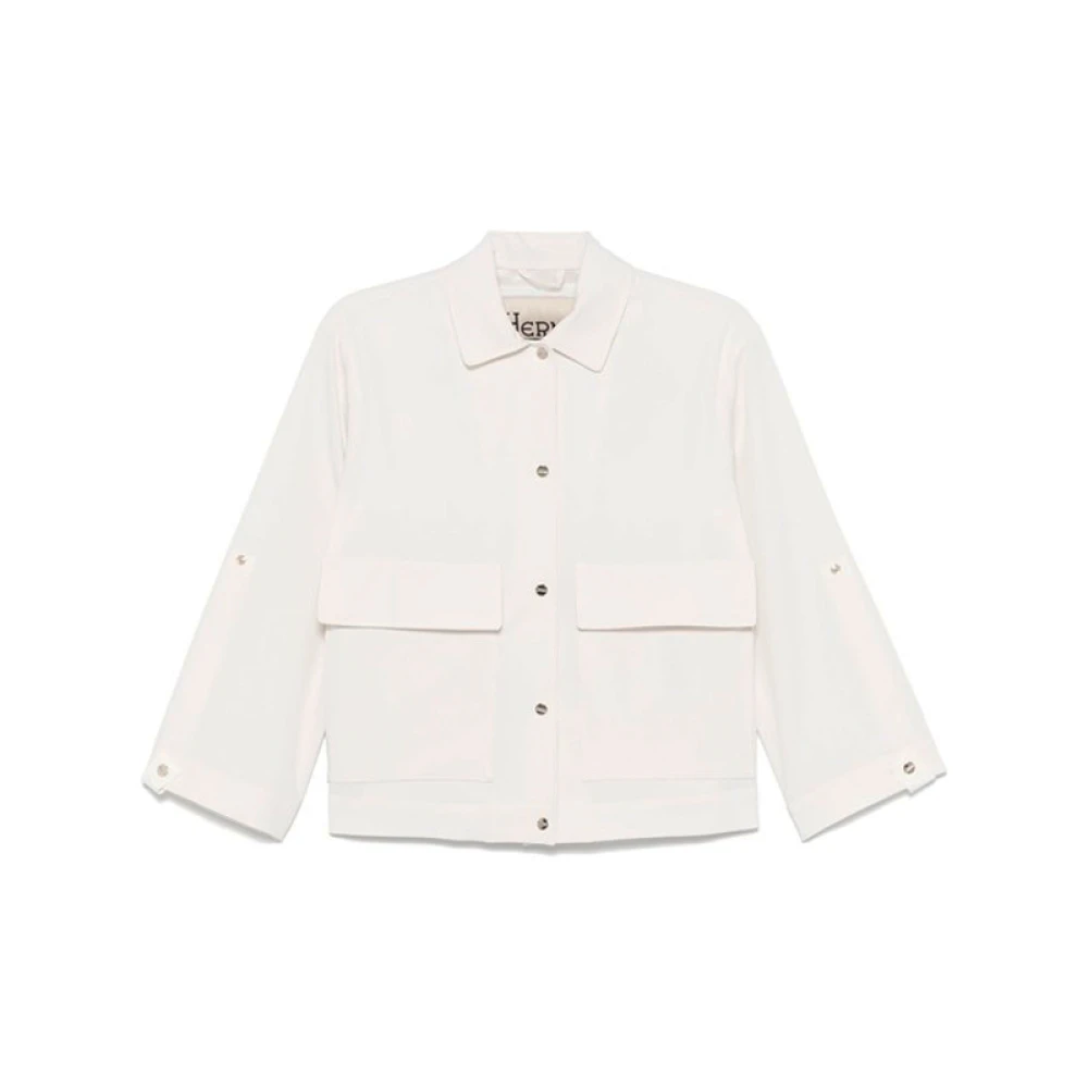 Herno Witte Twill Overhemdjas met Drukknoopsluiting White Dames