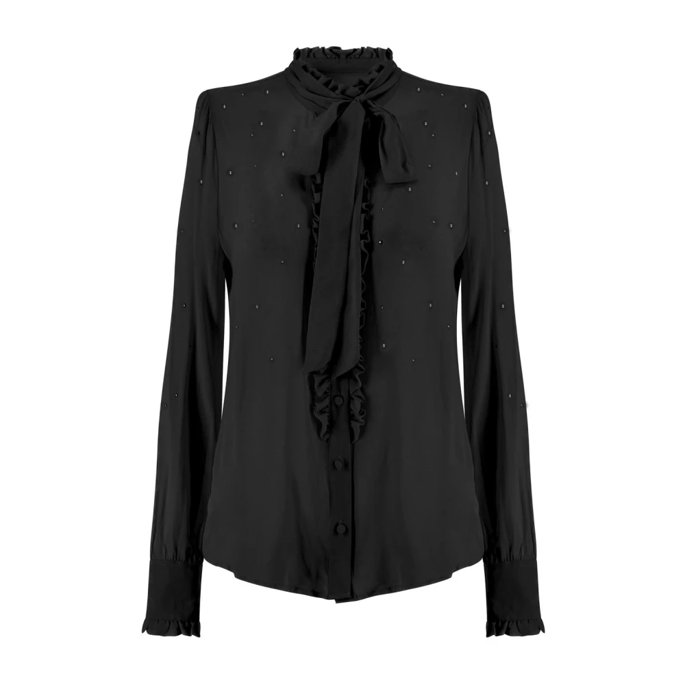 Aniye By Zwarte Georgette Overhemd met Stropdas en Ruches Black Dames