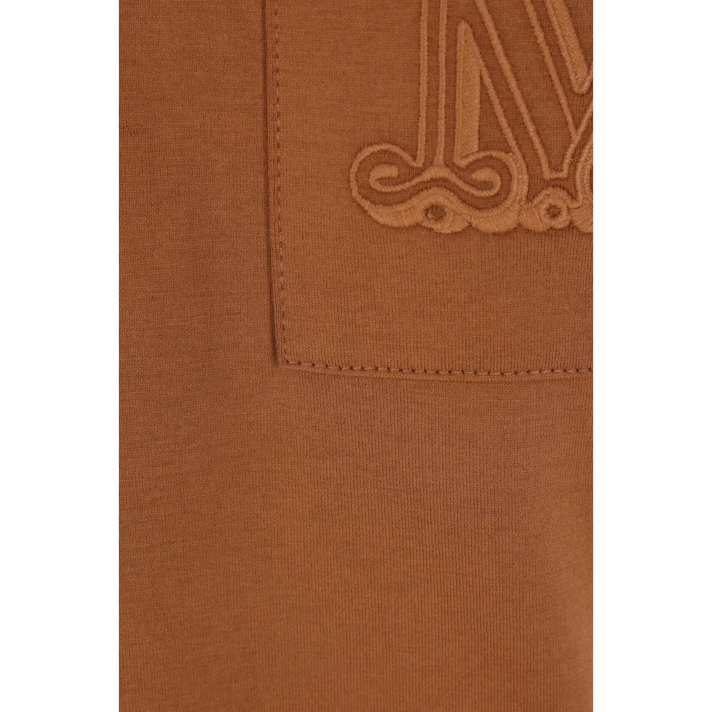 Max Mara Bruine Katoenen T-shirt met Monogram Borduurwerk Brown Dames