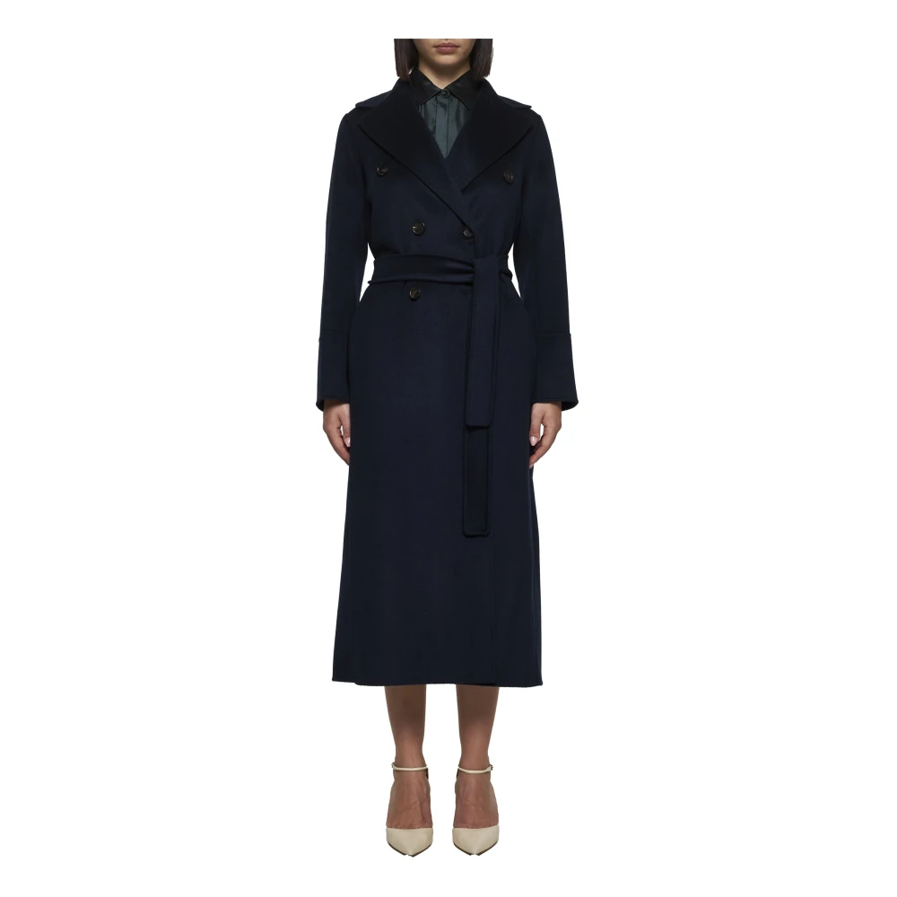 Max Mara Blauwe Picasso Double-Breasted Lange Jas Blue Dames