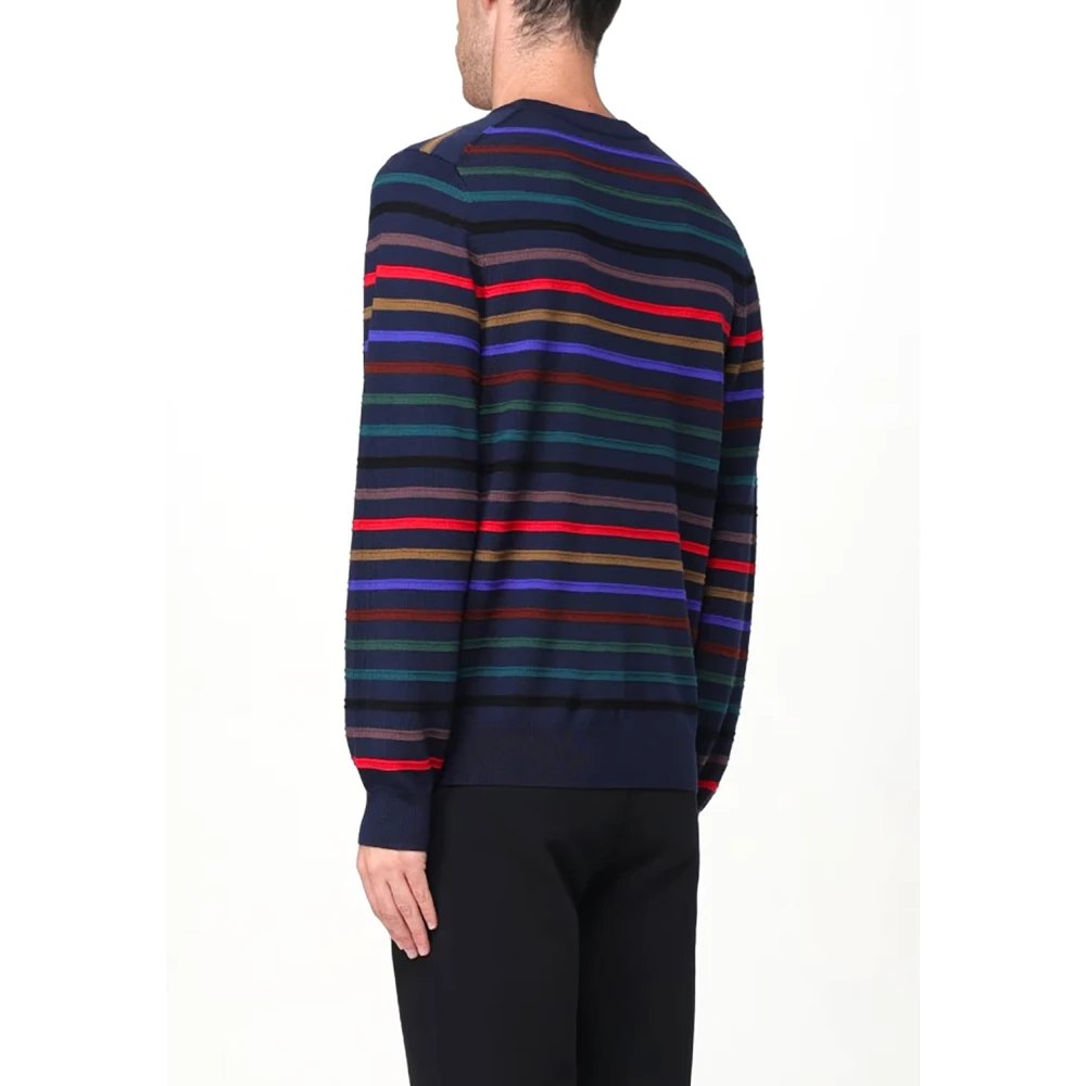PS By Paul Smith Blauwe Wollen Gebreide Trui Ronde Hals Multicolor Heren