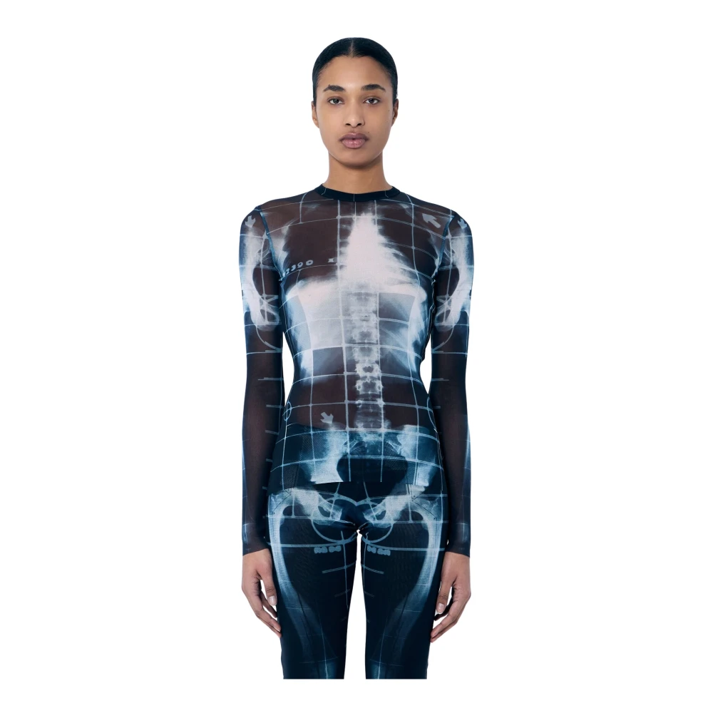 Jean Paul Gaultier Squeletor Mesh Top Crewneck Lange Mouwen Blue Dames