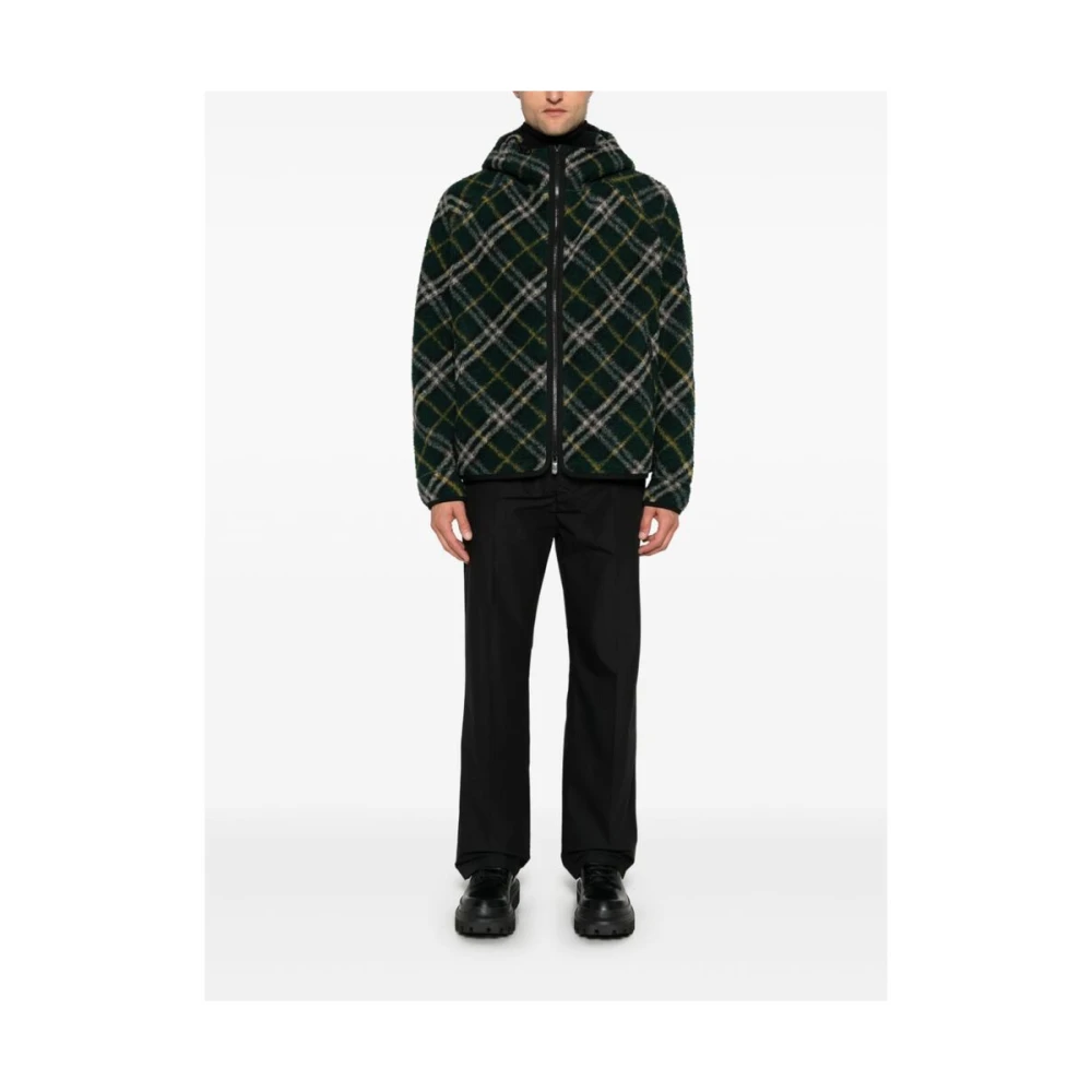 Burberry Groen Geruite Wollen Hoodie Jas Green Heren