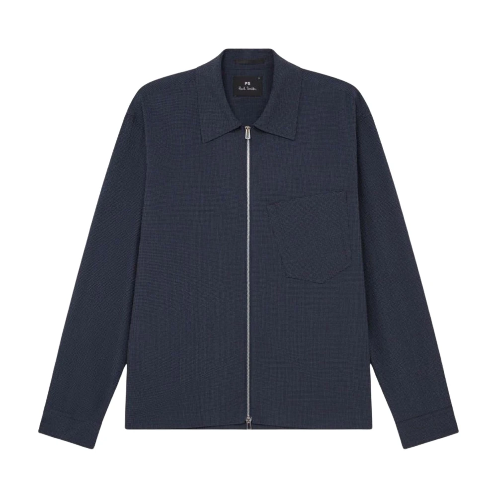 Paul Smith Men's Blue Light Jackets, S, Cotton & Lyocell Micro Check Technical Shirt Jacket