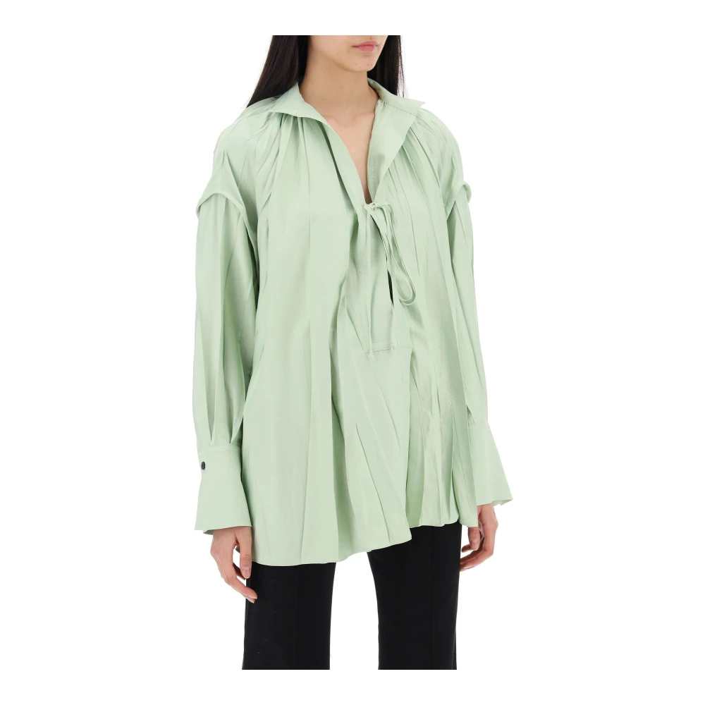 Salvatore Ferragamo Satijnen Caftan-Stijl Blouse met V-Hals Green Dames