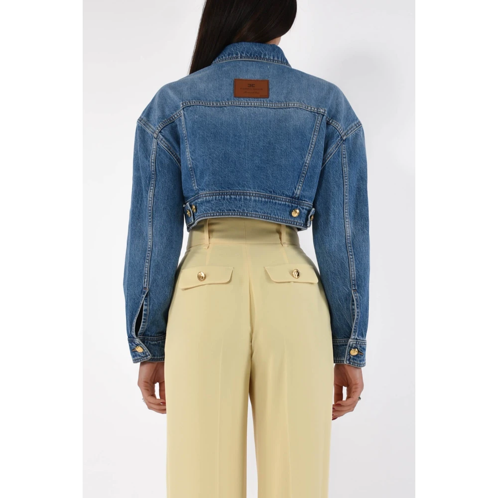Elisabetta Franchi Geknipte denim jas met tabak stiksels Blue Dames