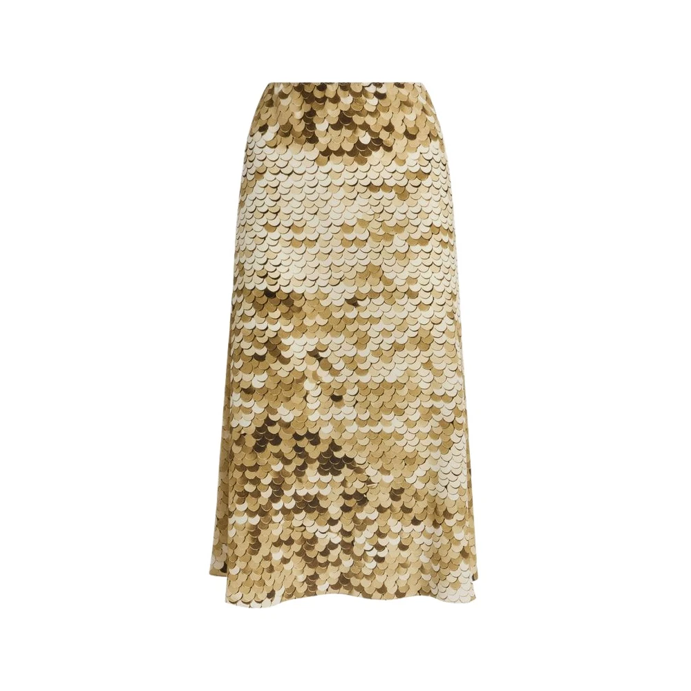 Moschino Yellow Printed Silk Crepe De Chine Skirt - Female - Midi Skirts - L - Skirts
