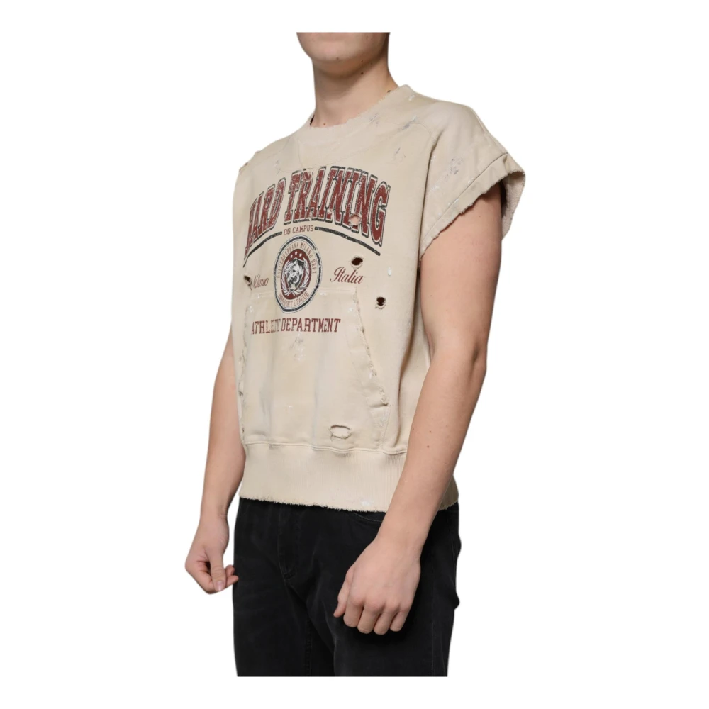 Dolce & Gabbana Beige Mouwloos Katoenen Crew Neck T-shirt Beige Heren