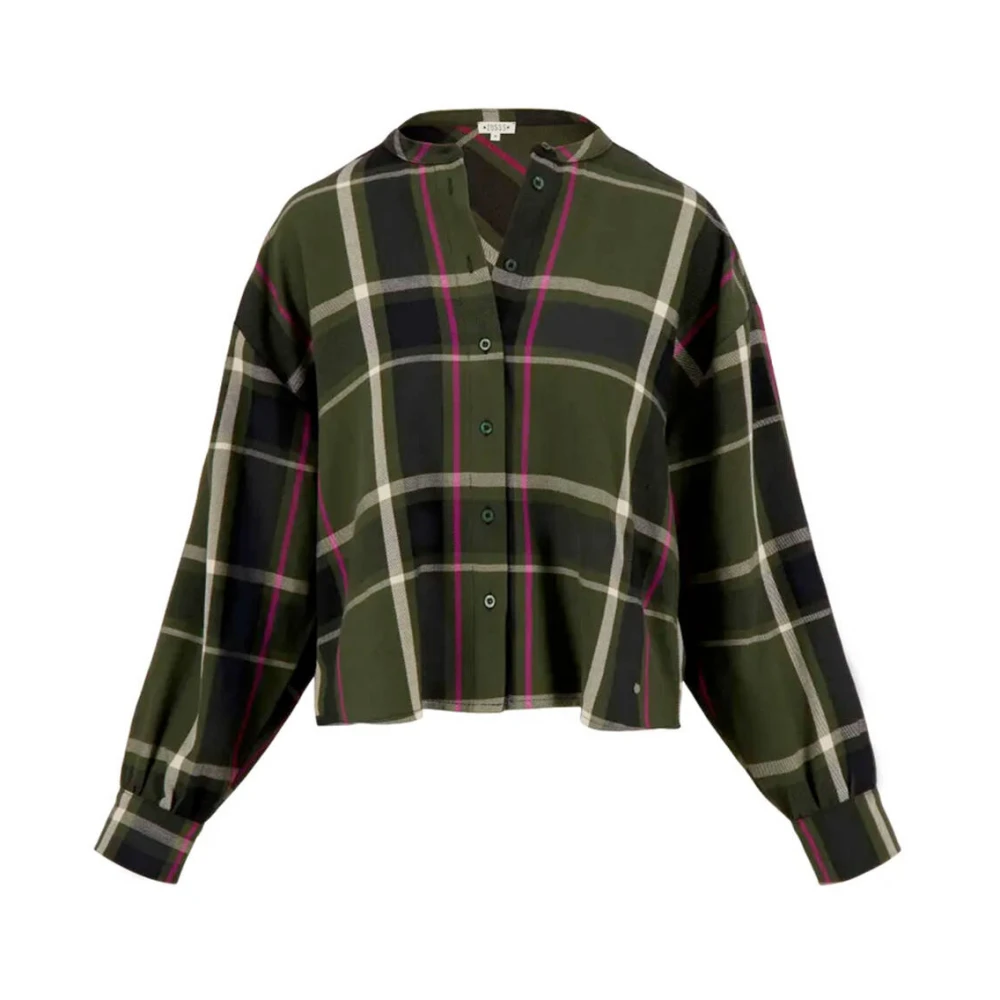 Zusss Geruite Donkergroene Blouse Lange Mouw Green Dames