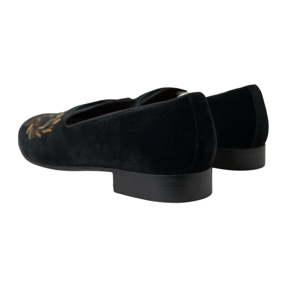 Dolce & Gabbana Zwarte Velvet Bee Crown Loafers Black Heren