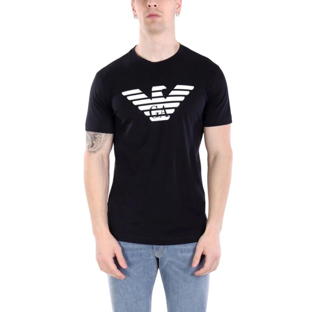 Emporio Armani Blå Pima-Jersey T-Shirt Med Logotryck