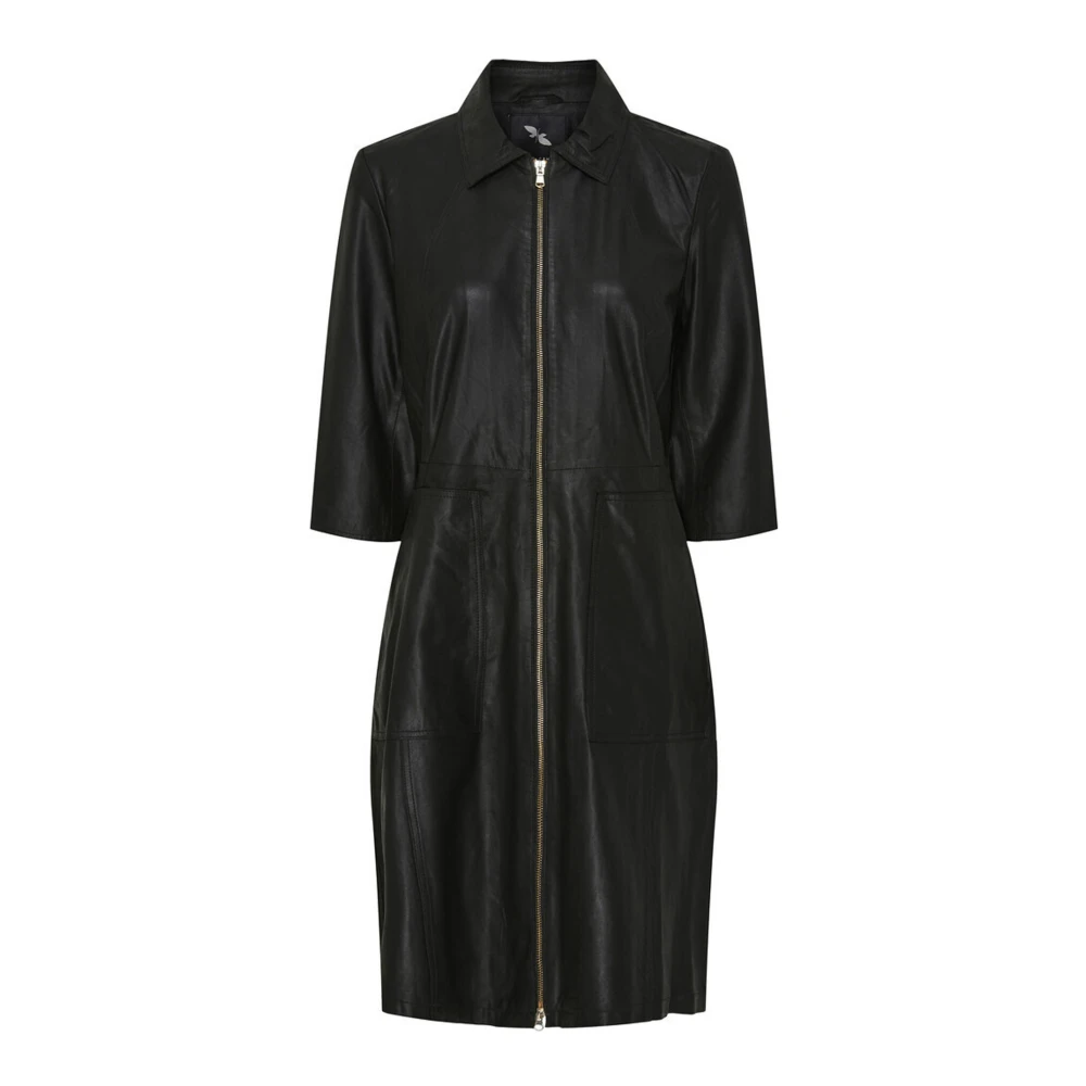 Btfcph Zwarte leren jurk met rits en gouden accenten Black Dames