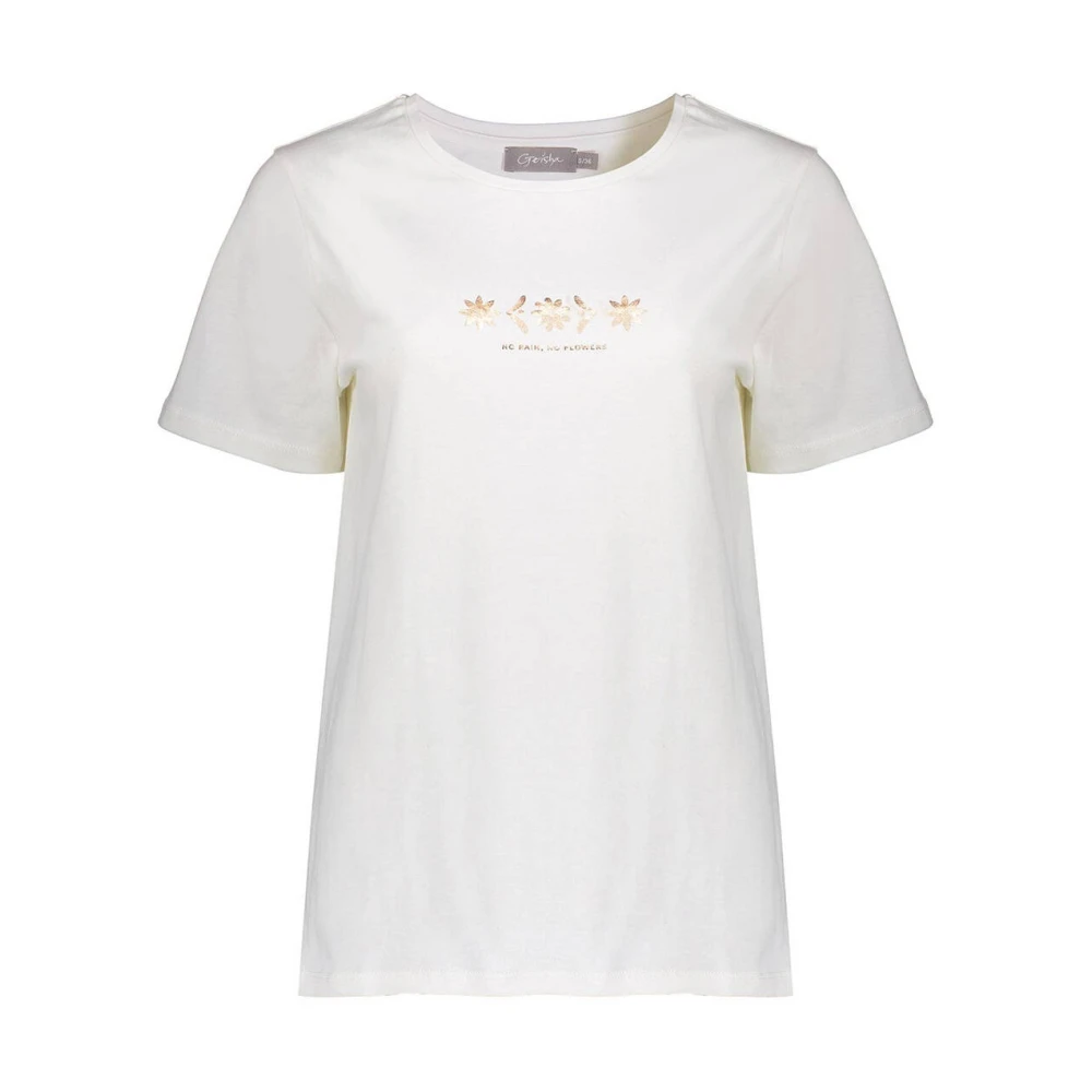 Geisha Bloemen T-shirt Beige Dames