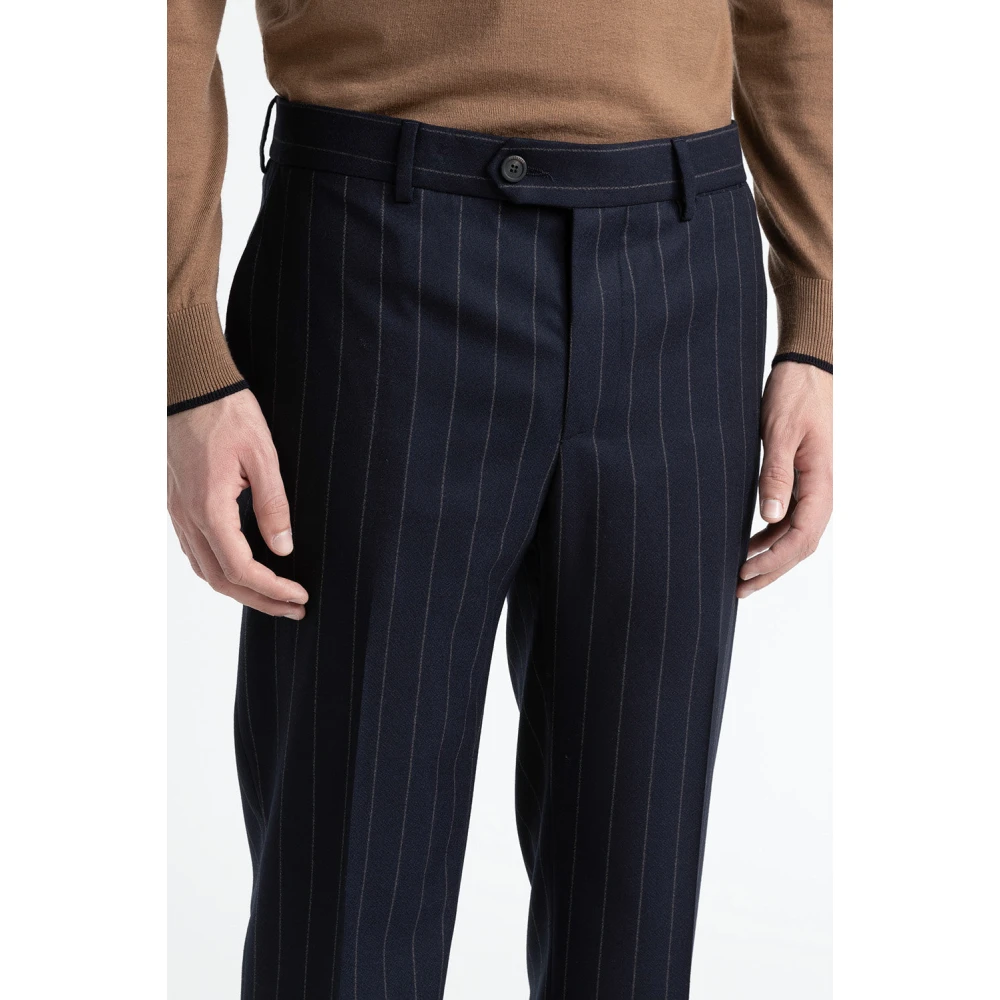 PESERICO Ongevoerde klassieke wollen broek met krijtstreep Blue Heren