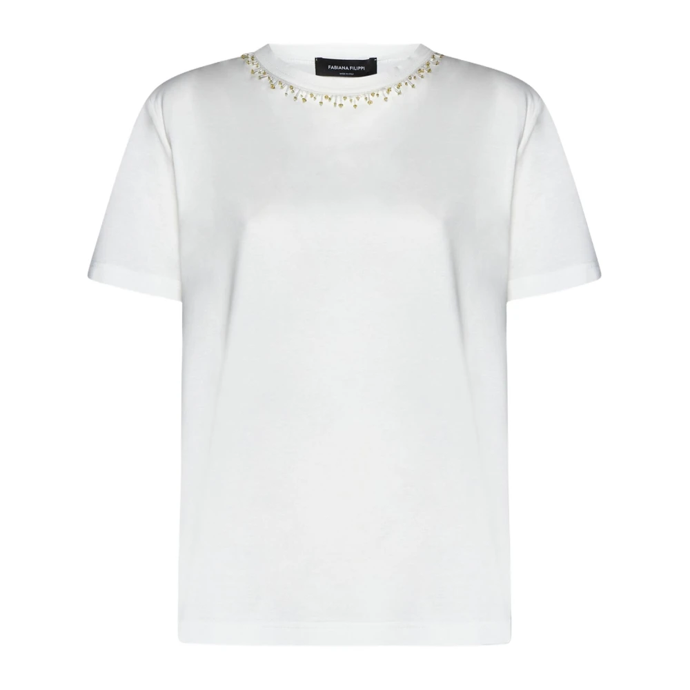 Fabiana Filippi Witte Katoenen T-shirt met Strass White Dames