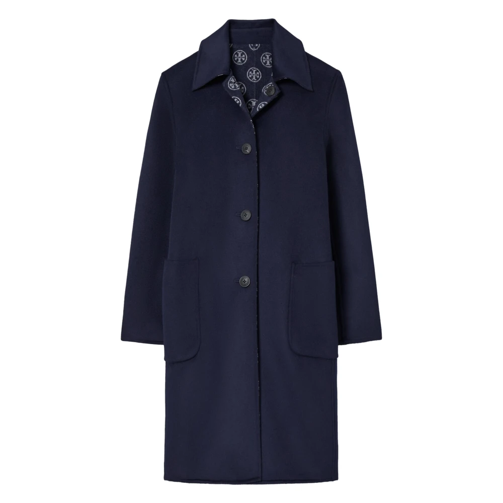 Tory Burch Women's Blue T Monogram Jacquard Wool Coat