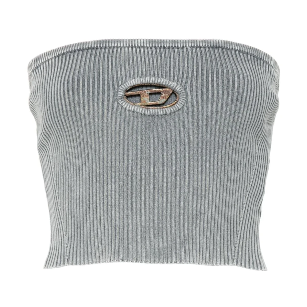 Diesel Gebreide Crew Neck Sweater Licht Grijs Gray Dames