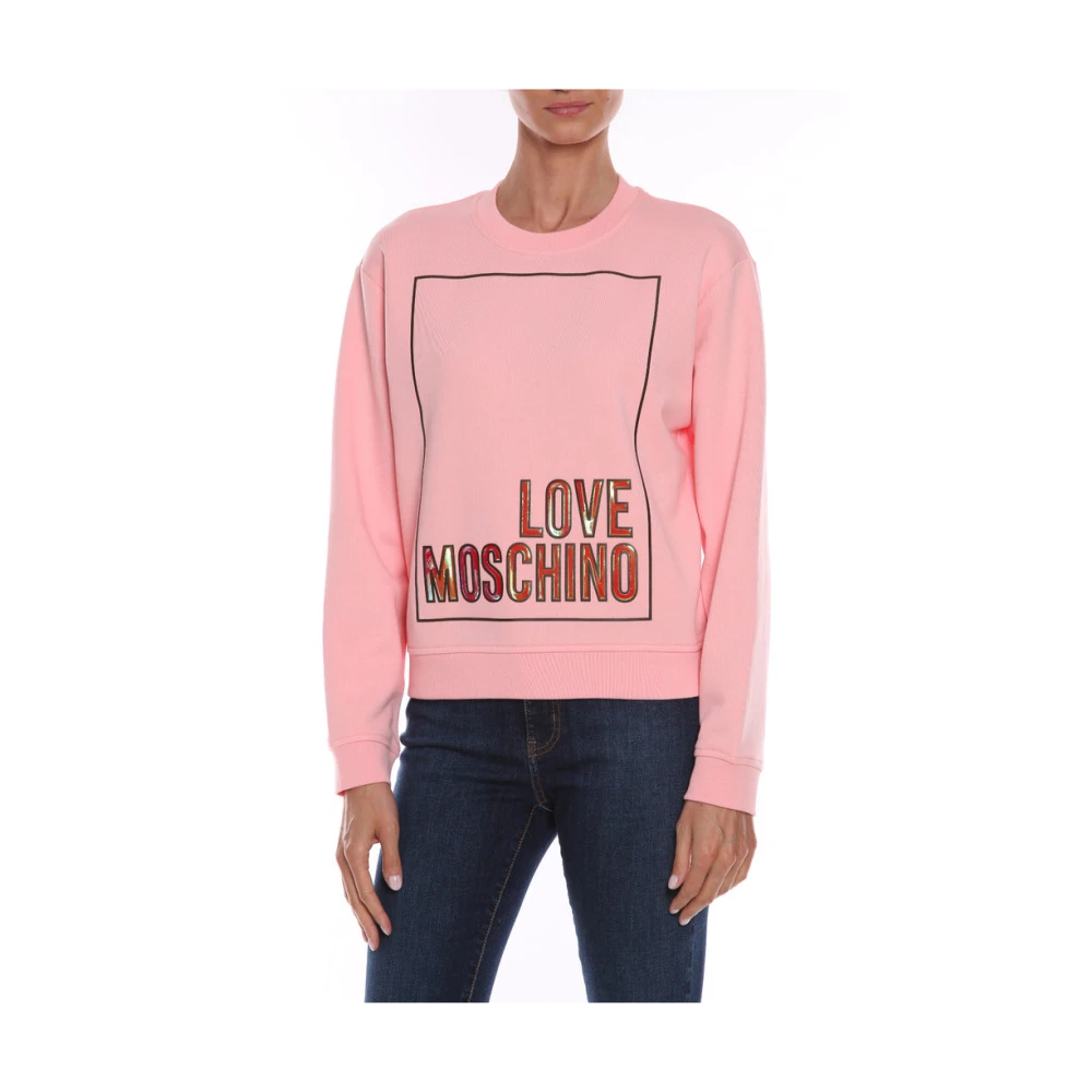 Love Moschino Katoenen sweatshirt met reliëf fluorescerend logo Pink Dames
