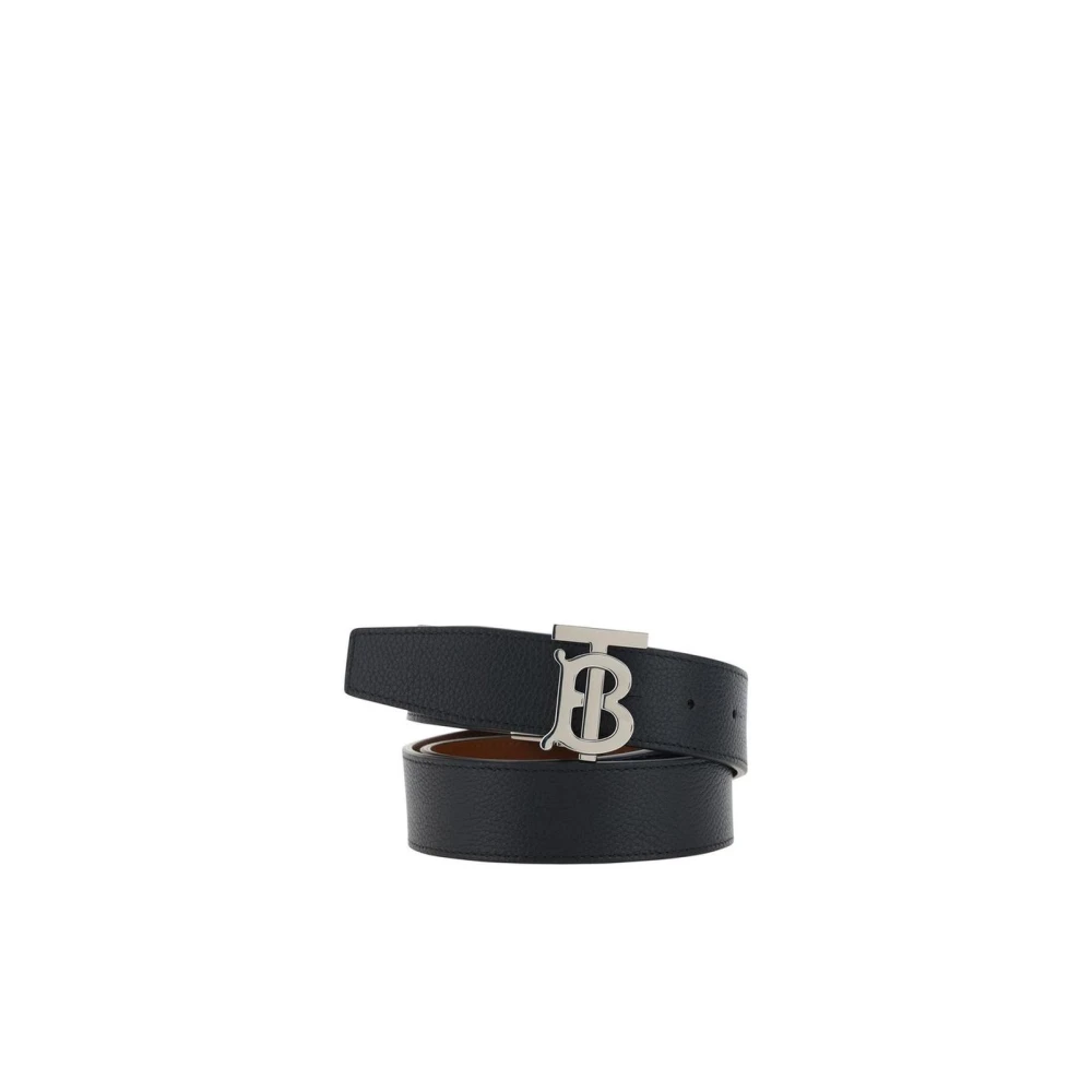 Burberry Gestructureerde Leren Riem met Zilveren Gesp Black Heren